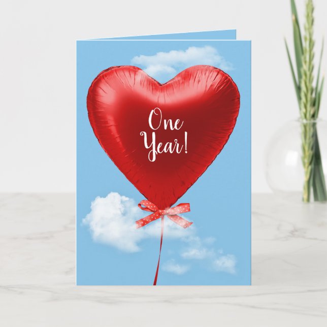 Carte Red heart balloon in clouds for 1st anniversary (Devant)
