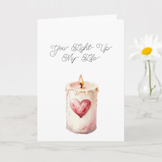 Carte Red Heart Candle Light Up My Life Love (Petite plante)