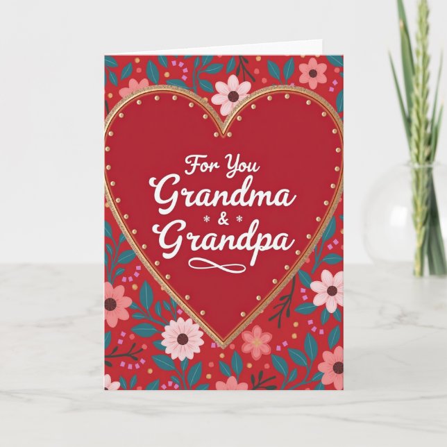 Carte Red Heart Pattern Grandma Grandpa Card (Devant)
