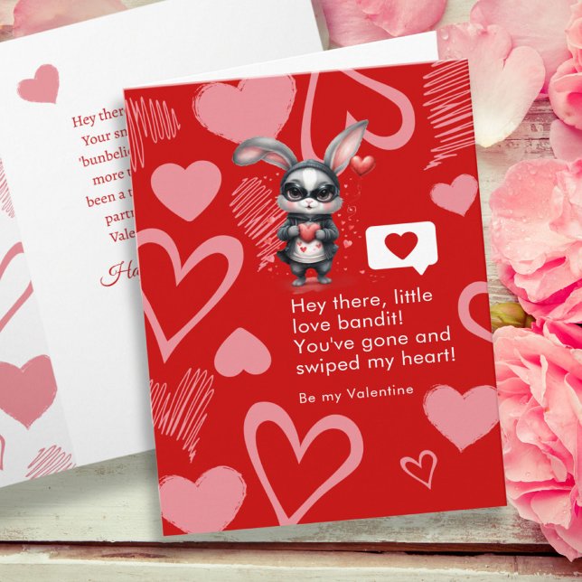 Carte Red Hearts Bunny Love Bandit Funny Valentine's Day (Red Hearts Bunny Love Bandit Funny Valentine's Day Card)