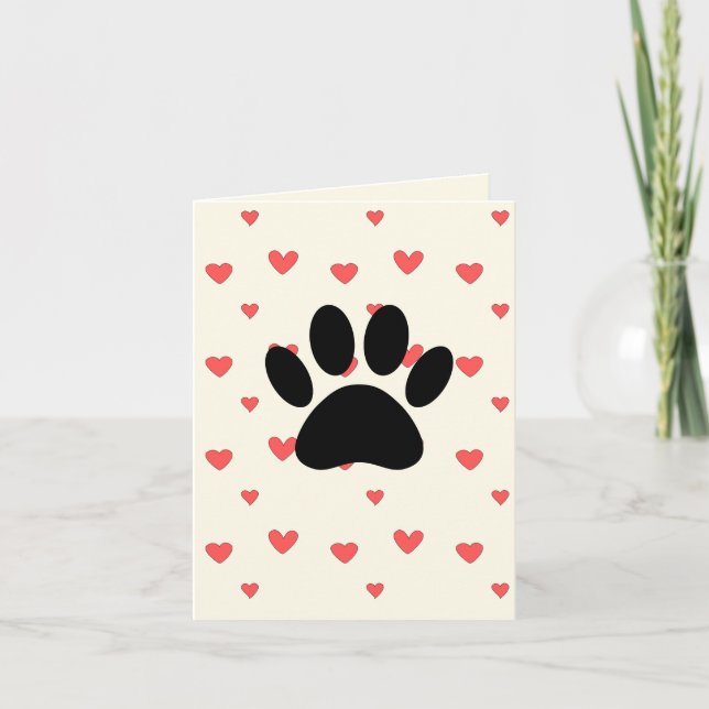 Carte Red Hearts Drawing With Dog Paw Print Background (Devant)