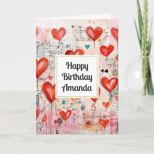 Carte Red Hearts Whimsical Love Motif Anniversaire