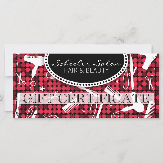 Carte Red Hot Glam Hair & Beauty Cadeau Certificat (Devant)
