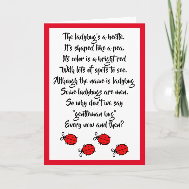 Carte Red Ladybugs & mignon poème (Devant)