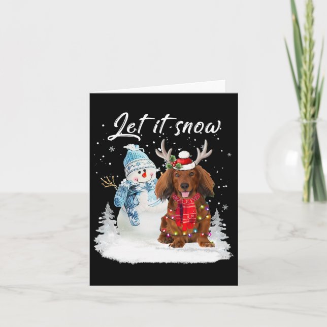 Carte Red Long Haid Dachshund Père Noël Chien neige de N (Devant)
