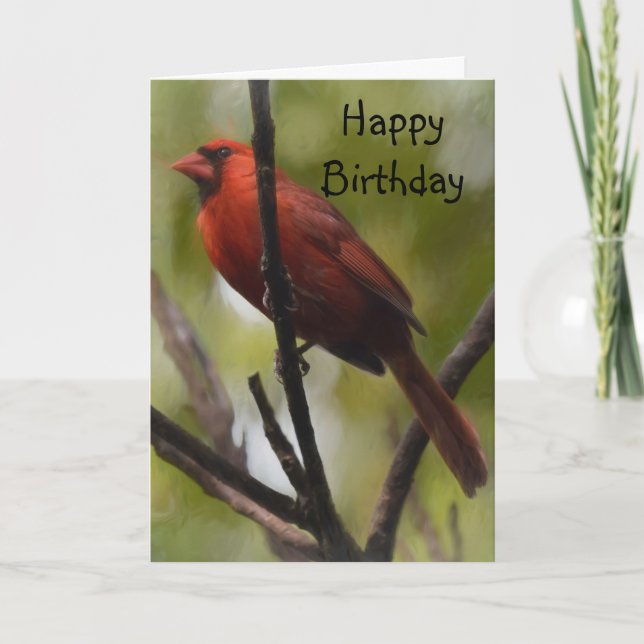 Carte Red Male Cardinal du Nord assis sur une branche (Devant)