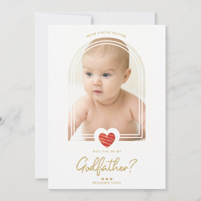 Carte Red Modern Heart Golden Effect Godfather (Devant)