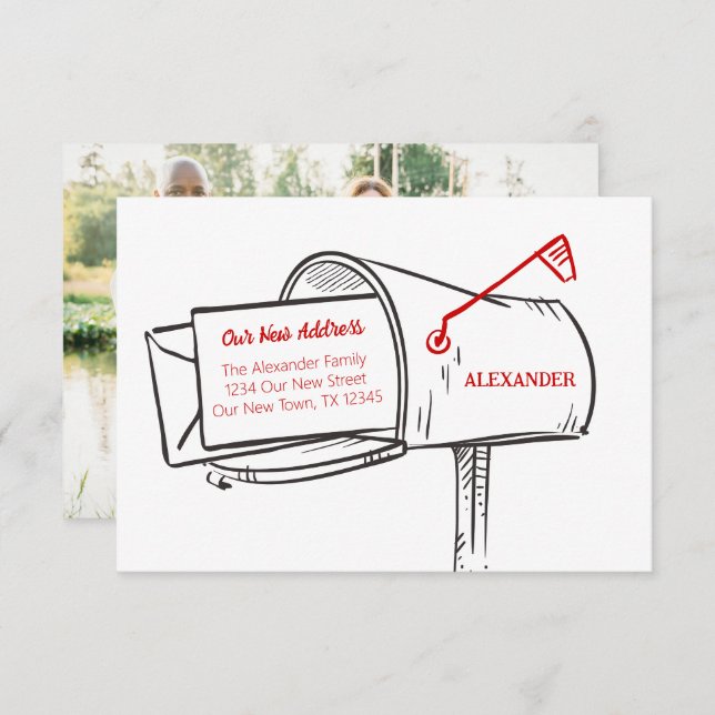 Carte Red Our New Address Mailbox Moving (Devant / Derrière)