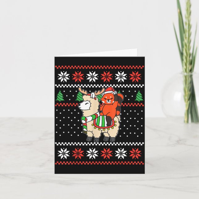 Carte Red Panda Ugly Christmas Sweater Reindeer Llama Ri (Devant)
