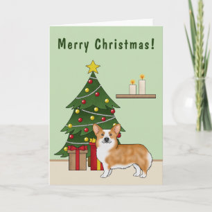 Carte Red Pembroke Welsh Corgi Chien Et Arbre De Noël