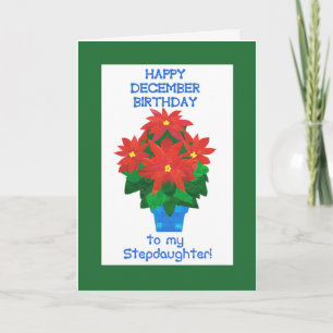 Carte Red Poinsettia Décembre Anniversaire pour Stepgirl