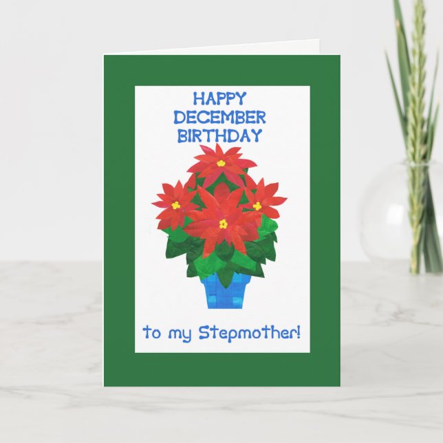 Carte Red Poinsettia Décembre Anniversaire pour Stepmère (Devant)