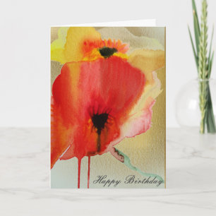 Carte Red Poppies sur or moderne art floral anniversaire