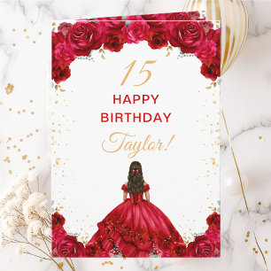 Carte Red Princess Floral Joyeux anniversaire