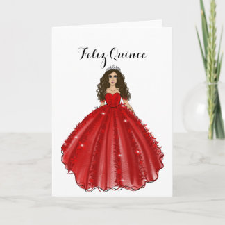 Carte Red Quinceanera - Feliz Quince Birthday Card 