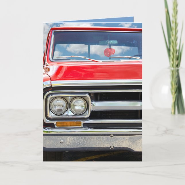 Carte red retro truck witfuzzy dice (Devant)