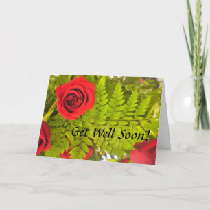 Carte Red Rose N Fern Get Well Card