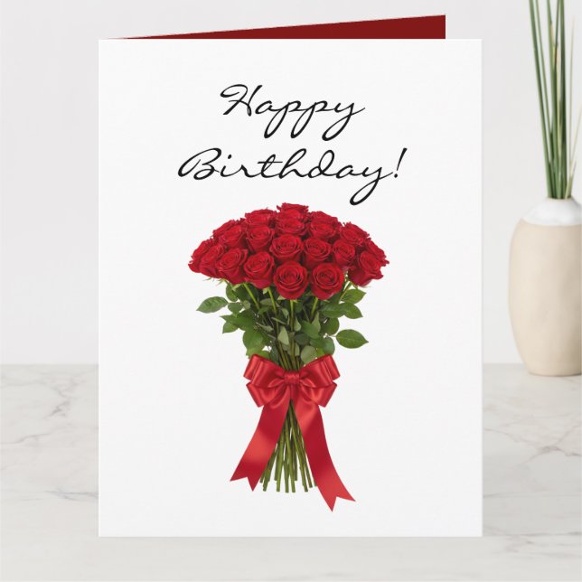 Carte Red roses flower bouquet romantic Birthday card (Devant)