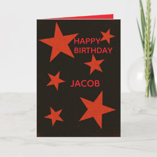 Carte Red Stars Black Background Retro Grunge Birthday