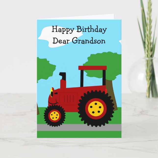 Carte Red Tractor Personnalisé Grandson Anniversaire (Devant)