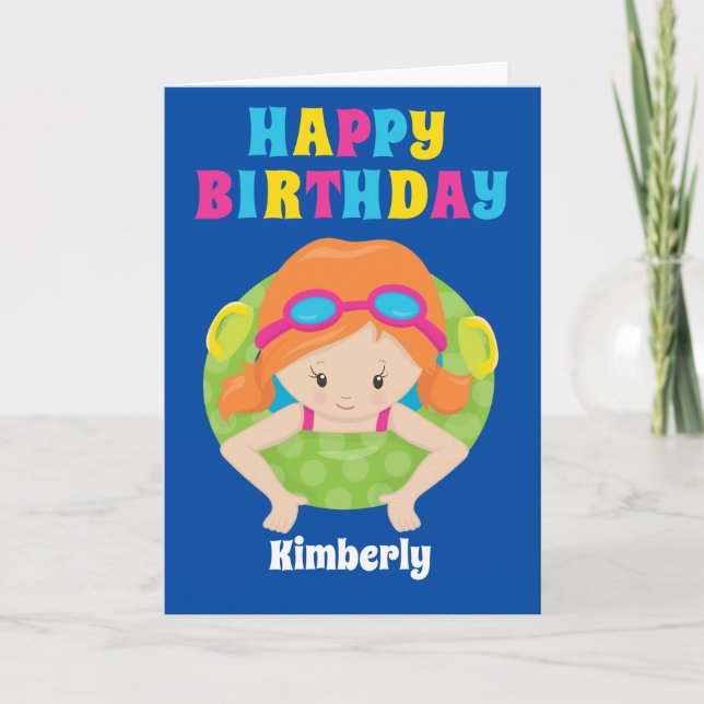 Carte Redhead Swim Team Girl Custom Joyeux anniversaire (Devant)