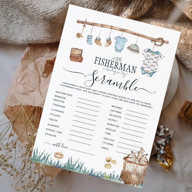 Carte Reel Fun Fishing Baby shower Unscramble Word Jeu (Créateur téléchargé)