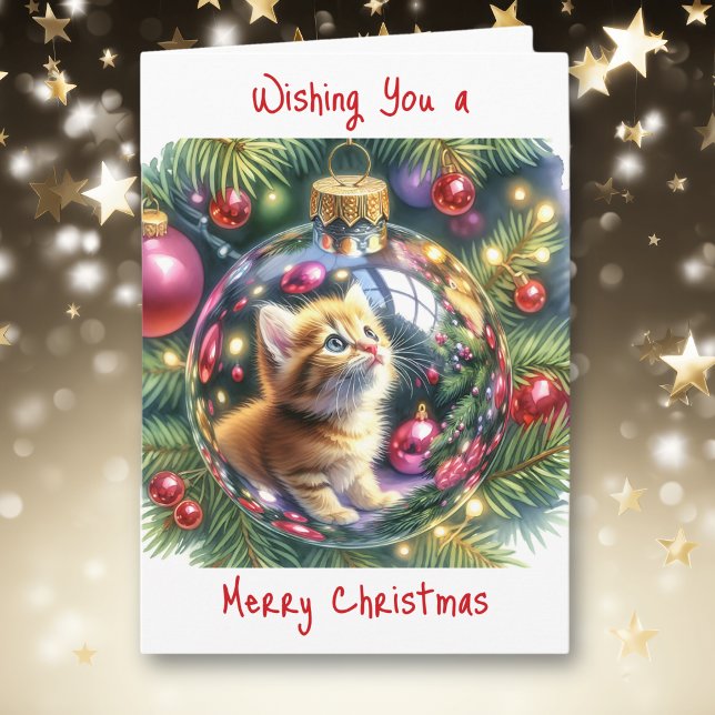 Carte Réflexion de Kitten dans un ornement de Noël (Créateur téléchargé)