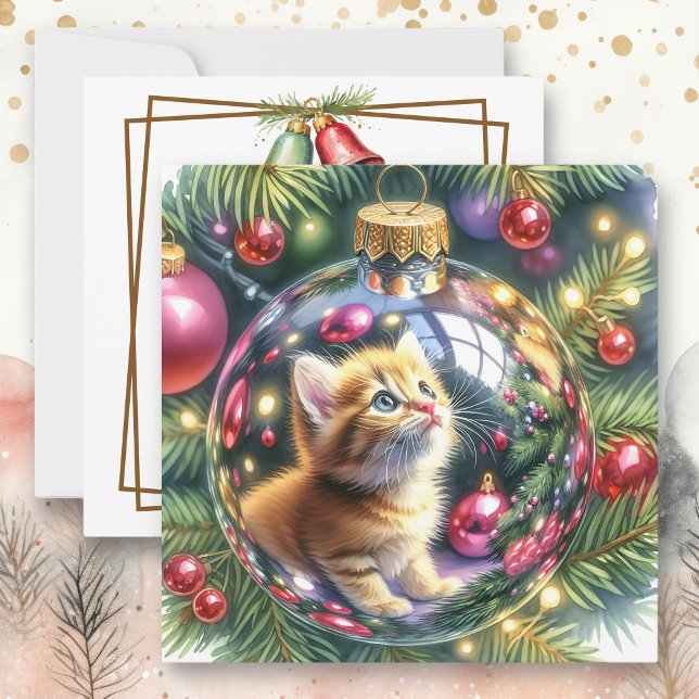 Carte Réflexion de Kitten dans un ornement de Noël (Créateur téléchargé)