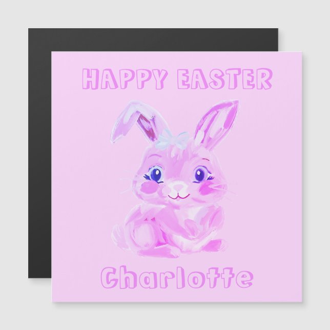 Carte Réfrigérateur Nom Rose Bunny Pâques (Devant / Derrière)