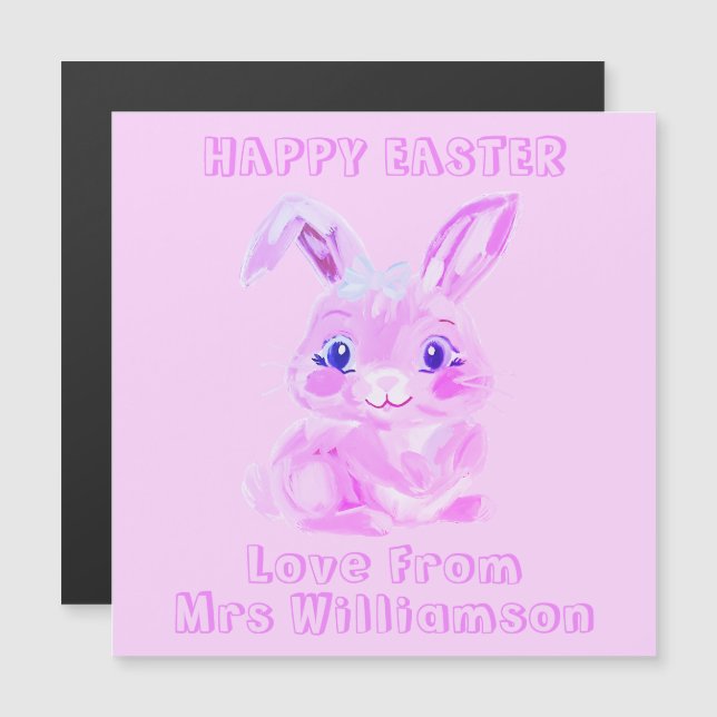 Carte Réfrigérateur Pâques Bunny Pink Preschool (Devant / Derrière)