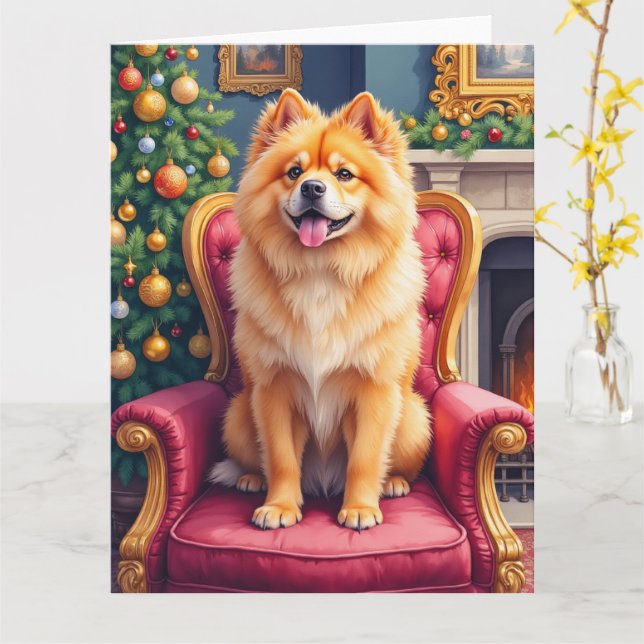 Carte Regal Chow Chow by Grand Christmas Tree Holiday (Fleur jaune)
