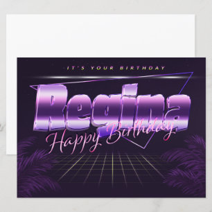 Carte Regina Nom Prénom lila retro Date de naissance