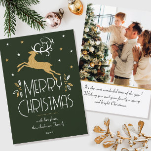 Carte Reindeer de Noël Photo personnalisée Dark Green Go