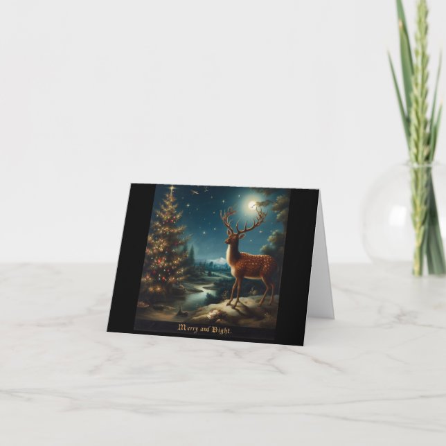 Carte Reindeer Joyeux et Noël brillant (Devant)
