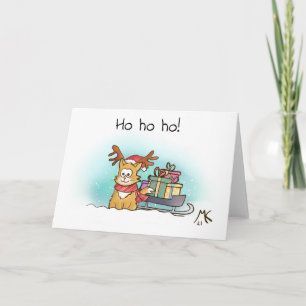 Carte Reindeer Kitty et Sleigh avec des présents Noël