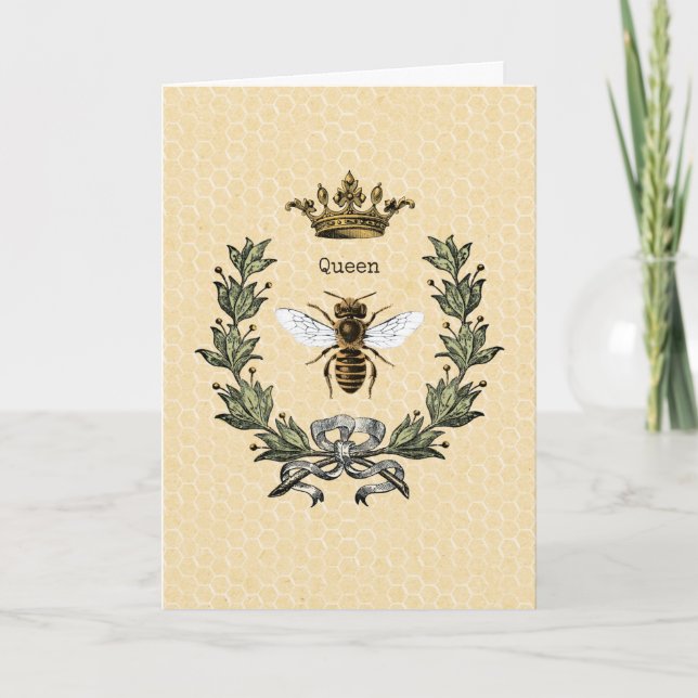 Carte Reine abeille vintage et couronne (Devant)