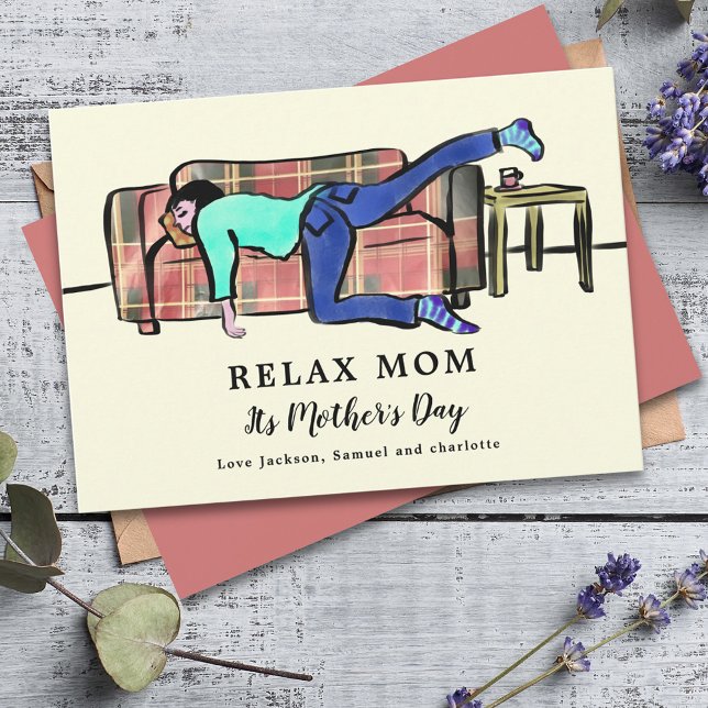 Carte Relax Maman Drôle Citation Personnalisée (Relax mom its Mother’s Day funny greetings card unique collage illustration )