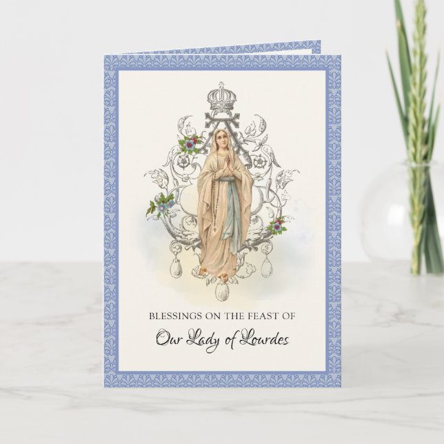 Carte Religieuse Vierge Marie Lourdes Prière Rosaire Car (Devant)