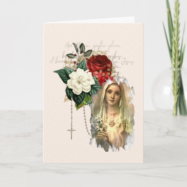 Carte religieuse Vintage Rose Vierge Marie (Devant)