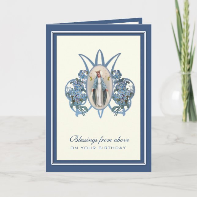 Carte Religieux Anniversaire Vierge Marie Floral (Devant)