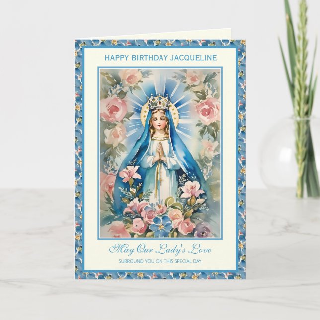 Carte Religieux Bienheureux Mary Floral Prière Rosary Ca (Devant)