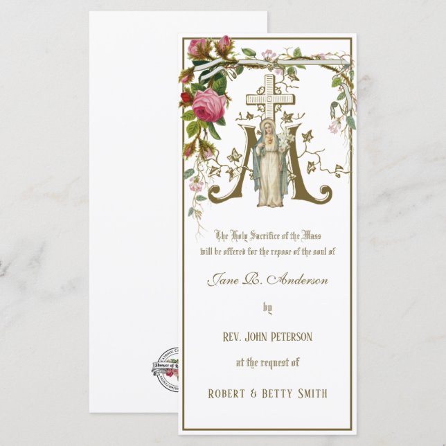Carte Religieux Catholique Requiem Funéraire Masse Offer (Devant / Derrière)
