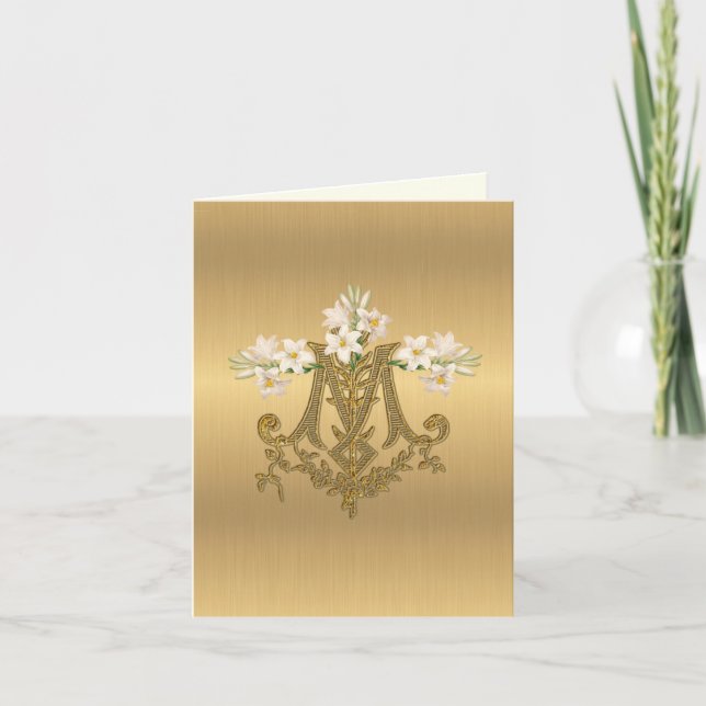 Carte Religieux Élégant Or Vierge Marie Lilies (Devant)