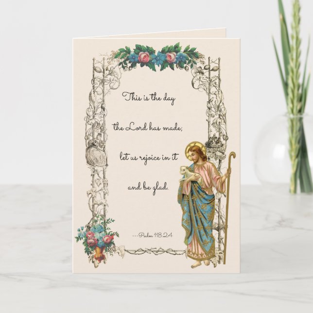Carte Religieux Jésus Bon Pasteur Écriture Florale (Devant)