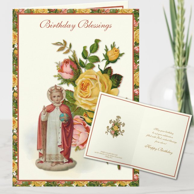Carte Religieux Jésus Enfant Prague Rouge Jaune Roses (Créateur téléchargé)