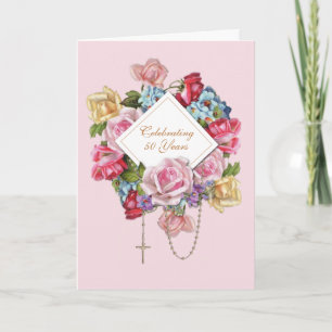 Carte Religieux Roses Antiques Rosaire Floral Catholique