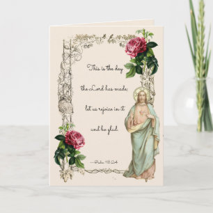 Carte Religieux Sacré Coeur de Jésus Floral Vintage