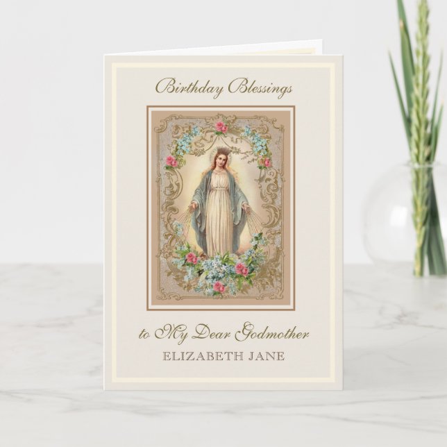 Carte Religieux Vierge Marie fleurie Godmère (Devant)