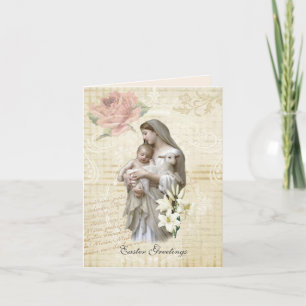 Carte Religieux Vintage Joyeux Pâques Marie Jésus Floral