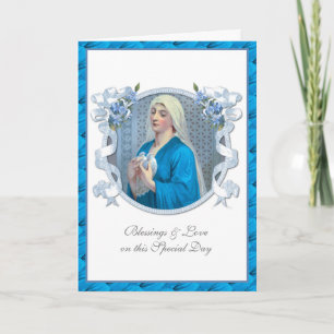 Carte Religieux Vintage Vierge Marie Doves Fleurs